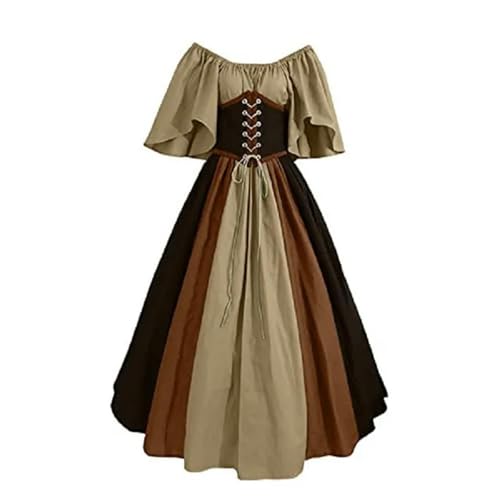 Robe bustier longue dentelle de qualité supérieure patchwork marron clair M - 2