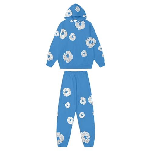 Kapuzenpullover und Jogginghose Set 2 Teiliges Herren Damen Trainingsanzug Jogginganzug, Y2K Hip Hop Langarm Hoodie und Hose, Unisex Winter 2-Teilig Outfit Sportanzug, Denim T Jogginganzug mit Blumen Kapuzenpullover und Jogginghose Set 2 Teiliges Herren Damen Trainingsanzug Jogginganzug, Y2K Hip Hop Langarm Hoodie und Hose, Unisex Winter 2-Teilig Outfit Sportanzug, Denim T Jogginganzug mit Blumen