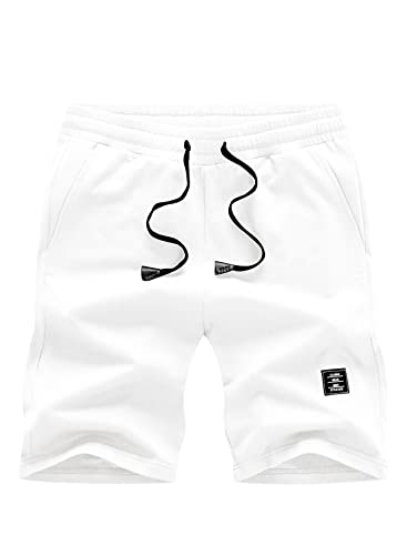 JMIERR Mens Cotton Sweat Shorts with Pockets Workout Lounge Jogger Athletic Shorts 7 inch Inseam Workout Shorts Men, US40(2XL), A White
