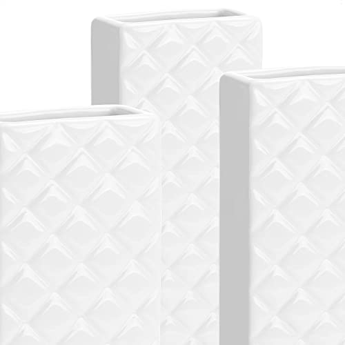 com-four® 3x Luftbefeuchter aus Keramik - Heizkörper-Verdunster zum Befeuchten der Raumluft - Wasserverdunster mit S-Förmigen Haken - Heizungsverdunster mit Diamant-Motiv (weiß - Raute)