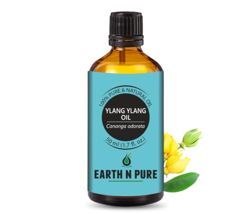 Image of Earth N Pure Ylang Ylang Essential Oil | 100% Pure & Natural | Steam Distilled & Undiluted | For Relaxation, Skin & Hair Care | 50ml