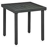 Outsunny Garden Side Table, 51x51cm Square Patio Coffee Table with Umbrella Hole, End Table with Steel Frame for Balcony, Grey