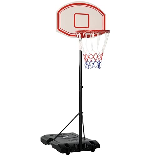 HOMCOM Panier de Basket extérieur Ajustable Portable Hauteur d'arceau réglable 210-240 cm Base de lestage sur roulettes Poteau métal Noir Blanc