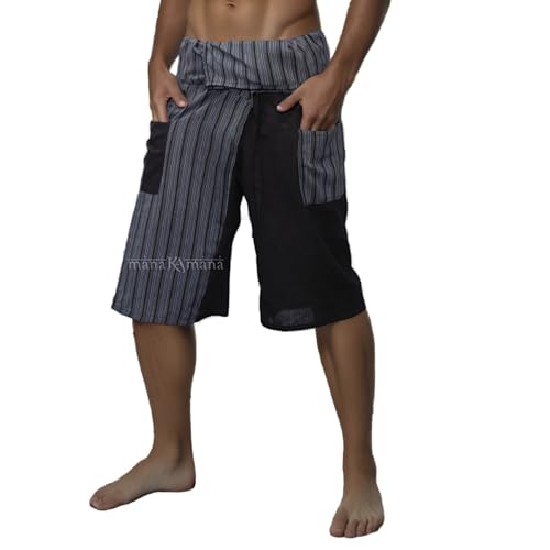 Unisex Thai Fisherman Shorts with Pockets – 100% Cotton Adjustable Wrap Shorts – Two Pocket Boho Beach Yoga Lounge Shorts – Handmade in Kathmandu