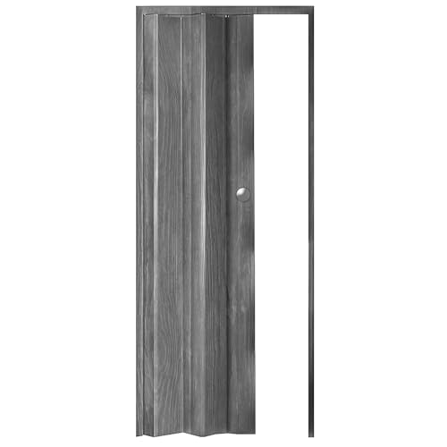 ESTO Porta a Soffietto con Serratura Chiave da Interno 84 x 215 cm Misura, Economy e Premium quality, Porta Scorrevole 6 Colori diversi Bianco, Noce, Ciliegio, Legno Scuro (Grigio Chiaro)