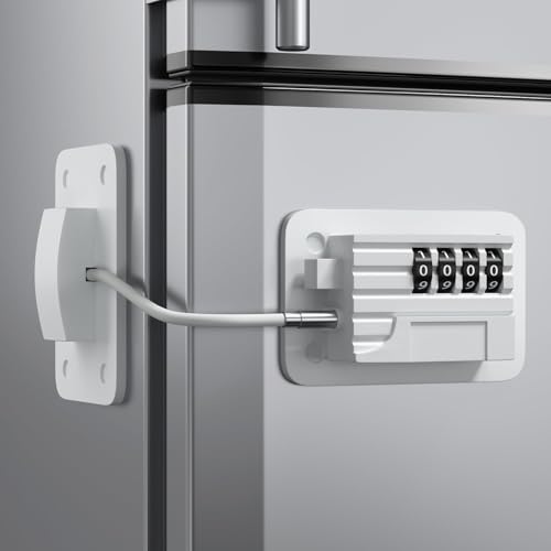 Image of Refrigerator Fridge Freezer Door Lock with Password, Child Proof Door Lock for Kitchen Refrigerator, Cabinets and Drawers, Closets, Windows, Doors-No Tools Need or Drill (White Color)