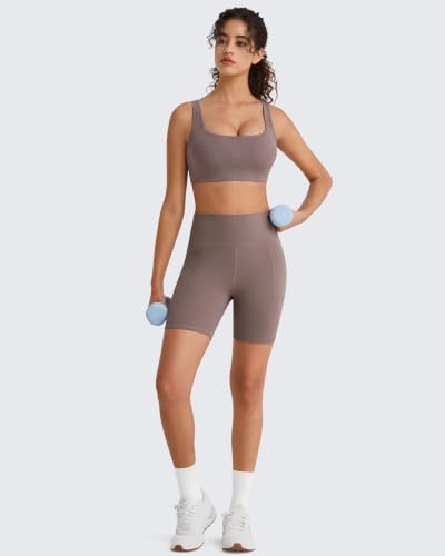 Image of G4Free BareFeel Square Neck Sports Bra Padded for Women - Strappy Y Back Crop Tank Tops Workout Camisole