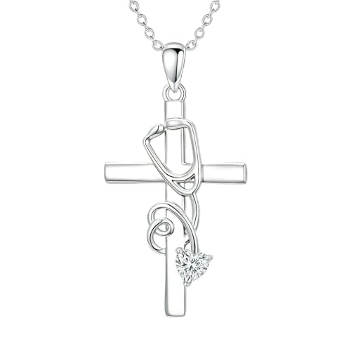 Collier croix d'infirmière cadeau de diplôme ou d'anniversaire pour fille avec pierre de naissance