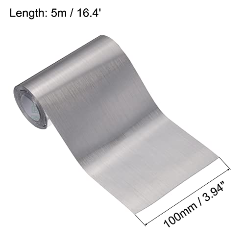 Image of uxcell Waterproof Peel and Stick Decorative Tape Self Adhesive 3.94 inch W x 16.4'L PVC Removable Tape for Wall Edge Silver Tone Brushed (Thickened Style)
