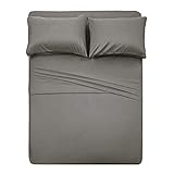 4 Piece Bed Sheet Set -1 Flat Sheet,1 Fitted Sheet and 2 Pillow Cases Brushed Microfiber Luxury Bedding with Deep Pockets (Full,Gray)