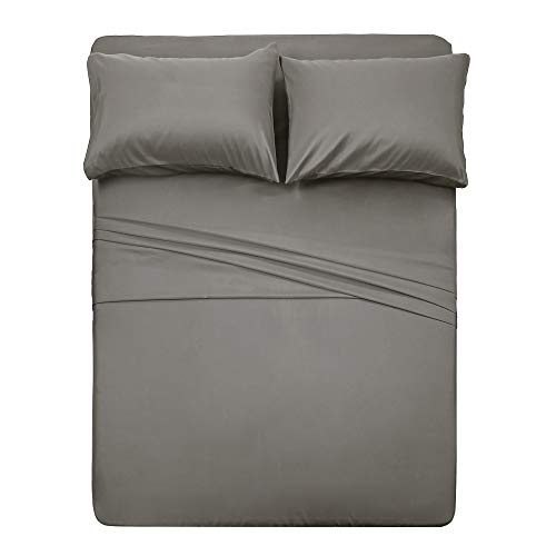 Image of 4 Piece Bed Sheet Set -1 Flat Sheet,1 Fitted Sheet and 2 Pillow Cases Brushed Microfiber Luxury Bedding with Deep Pockets (Full,Gray)