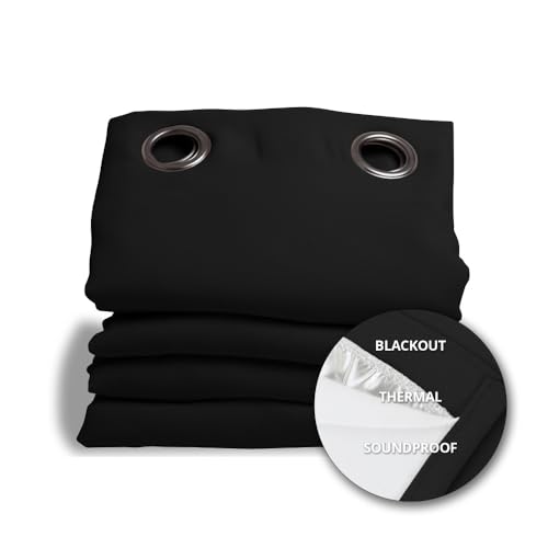 Moondream DecibelControl™ 3-in-1 Soundproof Curtain | Noise Reduction | Thermal Insulation | 100% Blackout | Patented Technology | Made in Europe | Grommet | 55" W x 108" L | Black - Deep Black MC710