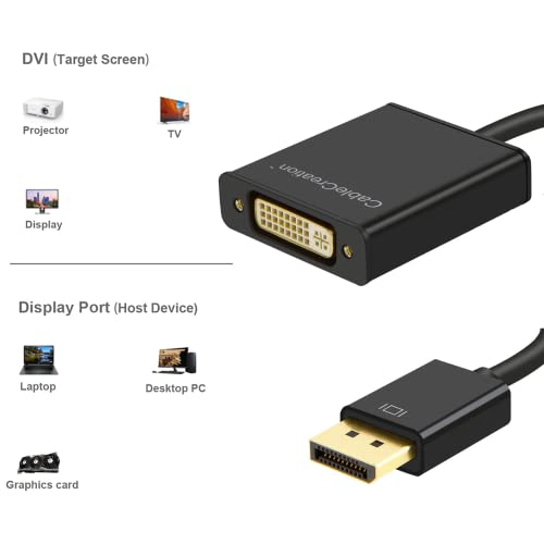 Image of CableCreation Active DisplayPort to DVI Adapter Cable, DP to DVI-I Converter Eyefinity Multi-Screen Support 1080p, 0.5 FT