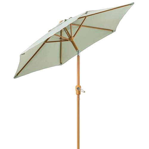 Christow 2m Tilting Garden Parasol with Crank Handle, 38mm Steel Pole, Wood Effect Finish, Outdoor...
