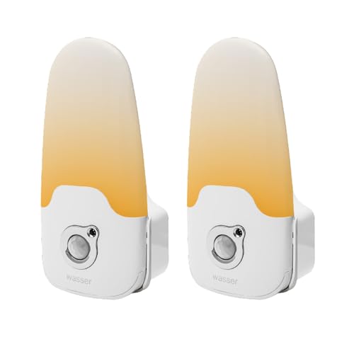 LED フットライト コンセント式 人感明暗 センサーライト 常夜灯 懐中電灯 足元灯 非常灯 停電 自動点灯 寝室 玄関 リビング 廊下 階段 洗面所 キッチン 地震対策 停電対策 wasser (オレンジ 2個セット)