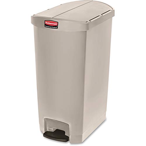 Image of Rubbermaid Commercial Products Streamline Plastic Front Step On Trash Can, 18 Gallon, Beige, Hands-Free Garbage Can for Medical Waste in Hospitals /Lab /Emergency /Patient Rooms
