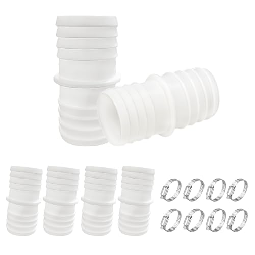 KLINNA Lot de 4 raccords de tuyau pour tuyau de piscine de 38 mm ou 38 mm - Avec colliers de serrage en acier inoxydable - Double embout en plastique pour raccordement à la pompe et au robinet d'arrêt