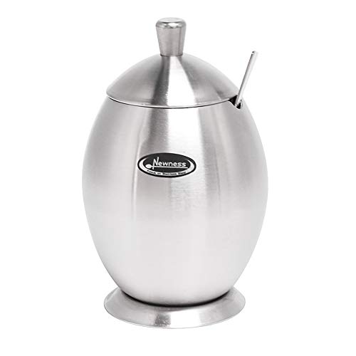 Newness Stainless Steel Sugar Bowl with Lid and Sugar Spoon for Home Egg Shape 98 Ounces290 Milliliter