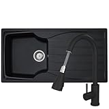 Liquida CMP10BL 1.0 Bowl Reversible Black Kitchen Sink and KPO11MB Black Tap