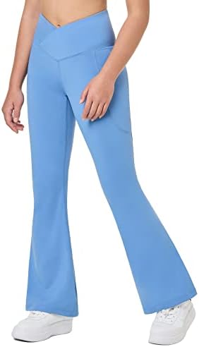 BALEAF Girls’ Flare Leggings Cross High Waisted Bootcut Yoga Dance Pants Kids Bell Bottoms Leggings with Pockets