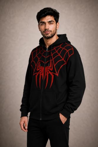 Buy Trendyverse Men's Spider Web Graphic Zipper Hoodie Black - Image 6