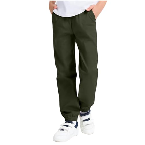 Boys Uniform Pants Twill Pull On Chino Jogger Pants Kids Casual Elastic Waist Twill Pants with Pockets 5-14 Years