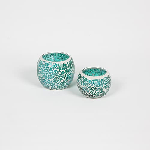 2 Pcs Handmade Glass Mosaic Candle Holder, Stained Glass Tealight Votive Holder (Turquoise) #TOP5