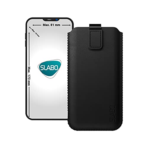 Slabo Case Housse de Protection Universelle pour Smartphone (Max. 173 x 81 x 10 mm) Housse de Protection Universel avec Fermeture magnétique en Cuir PU - Noir | Black