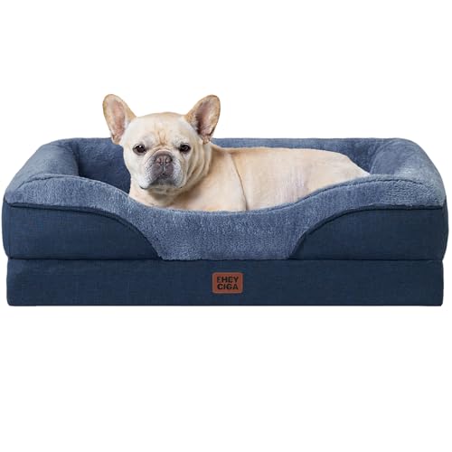 EHEYCIGA Memory Foam Cuccia Cane Interno Taglia Media, Impermeabile Divano per Cani Sfoderabile e Lavabile, Letto per Cani con 4 Bordi Rialzati, Blu Scuro, 76x51x16.5cm