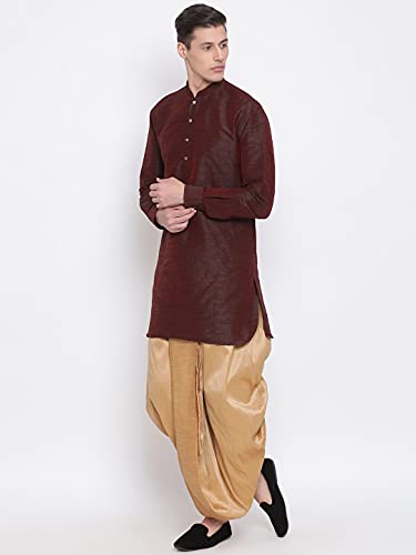 Image of VASTRAMAY Men's White Silk Blend Readymade Elastic Traditional Dhoti - Comfortable Pre-Stitched Dhoti for Weddings, Festivals, and Special Occasions