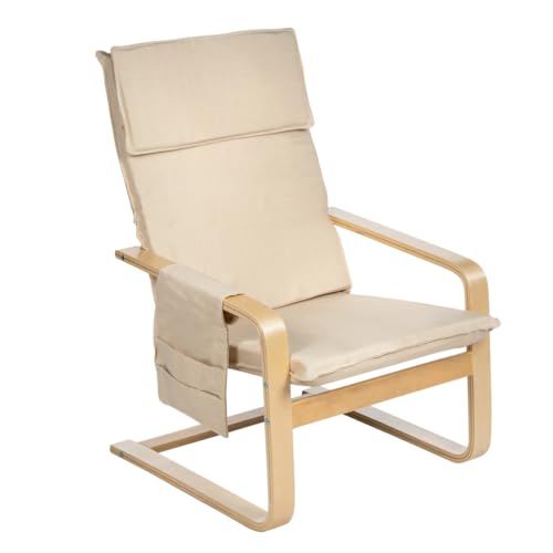 Gremium Poltrona Relax In Tessuto Con Schienale Ergonomico, Seduta Imbottita Sfoderabile, Cuscino Poggiatesta, Struttura in Legno Con Braccioli e Sacca Portaoggetti