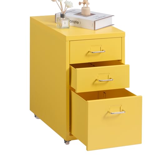 HollyHOME Armoire de rangement mobile à 3 tiroirs,armoire de classement à roulettes,sous le bureau, armoire de rangement en métal avec roulettes pour la maison et le...