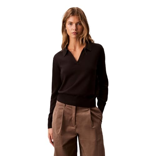 Calvin Klein Suéter polo feminino Johnny Collar, Preto, PP