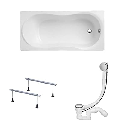 KOLMAN Badewanne GRACJA Rechteck 140x70 ohne Verkleidung, Ablaufgarnitur und Füßen Komplettset 3in1 Premium Original Acryl Wanne Siphon
