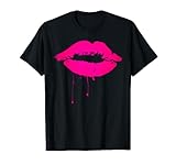 Sexy Pink Hot Lips T Shirt: Neon 80s Lipstick Kiss Party Tee
