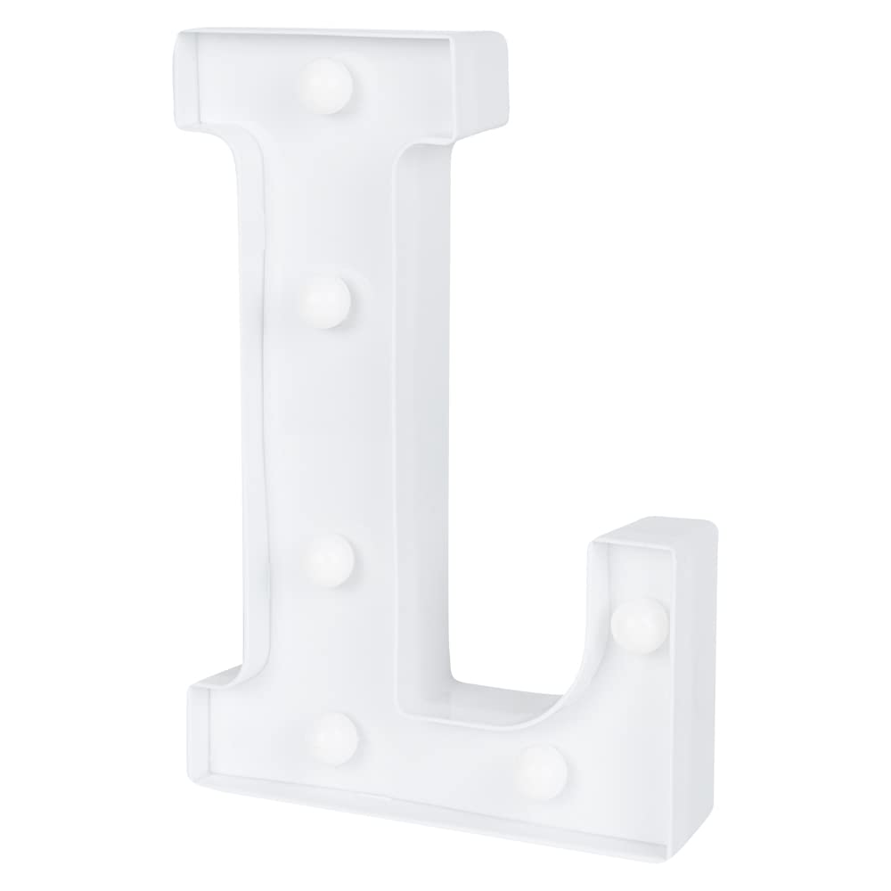 Restaurantware-Illumify 5.9 x 1.2 x 8.7 Inch Light Up Letter, 1 Durable Marquee LED Light - Letter L, Touchproof, White Plastic Party Alphabet Accent, Keyhole Slot, For Weddings, Or Special Events
