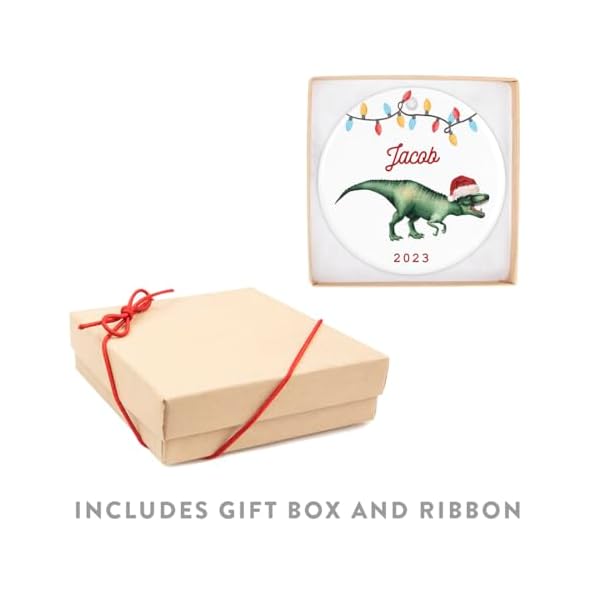 Andaz press personalized dinosaur ornament custom name t rex with santa hat 28 ceramic porcelain 2024 christmas ornament keepsake for kids boys girls dinosaur ornaments for christmas tree 1 pack  urban country home decor