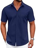 COOFANDY Mens Button Up Short Sleeve Shirts Regular Fit Business Casual Shirts Summer Fitted Dress Shirts Dark Blue