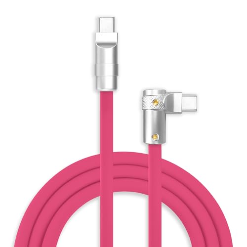 chubbycable FlexElbow 90 Degree 240W Fast Charging Cable Right Angle USB C Cable Silicone Charging Cord Compatible with iPhone 17-15 Series iPad, Rose Red, Type-C to Type-C, 0.32FT
