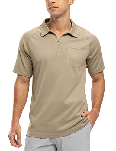 Rdruko Men's 1/4 Zip Polo Shirts Quick Dry Lightweight Golf Athletic Work Shirts With Pocket(Khaki, Us Xxl) #TOP4