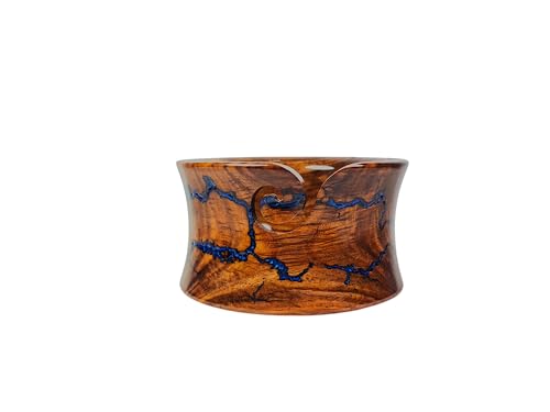 Image of Handmade Wooden Yarn Bowl - Premium Yarn Bowls for Crocheting & Knitting - Handcrafted Wooden Crochet Bowl - Yarn Holder for Tangle-Free Yarn Control (Curved Blue 7x4 Inch Rosewood)
