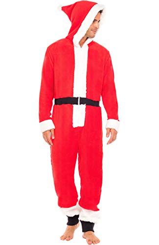 Alexander Del Rossa Men's Warm Fleece One Piece Footed Pajamas Set, Adult Onesie With Hood, Medium Santa Non-Footed (A0320Sntmd) #TOP1