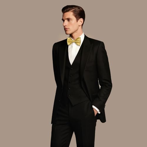 Image of DiBanGu Men Bow Tie Paisley Striped Self-Bow Tie for Men and Silk Woven Bowtie Pocket Square Cufflinks Wedding Party