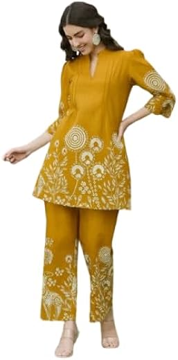 Women Cotton Printed Kurta Palazzo Set | Elegant Ethnic Kurta Pant Set for Women | Stylish Floral &amp; Abstract Print Kurti w...