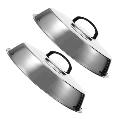 Cabilock 2Pcs High Dome Stainless Steel Grill Lid Food Protecting Dome Cover for Outdoor Bbq Indoor Cooking Versatile Griddle Steaming Lid for Even Cooking Enhanced Flavor