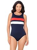 Reebok Women's Swimwear Classic Colorblock High Neck Soft Cup One Piece Swimsuit, Navy, 12