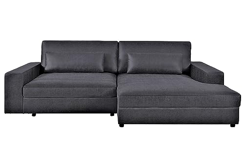 Container Furniture Direct Luxe Modern 2-Piece Chaise Sectional: Solid Wood Frame, Durable Leather Look Fabric, for Lasting Style and Comfort, Black - Right Facing