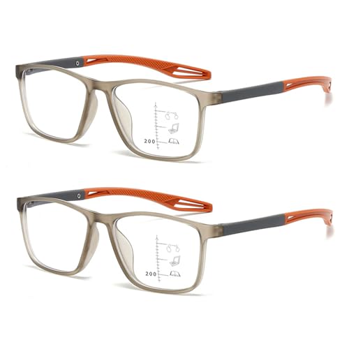Gmubjux Brille Automatische Sehstärke Gleitsichtbrille Damen Und Herren Zoom Brille Mit Autofokus Presbyopie Technologie 2er Set Grau-Orange Fassungen 145x42 Mm