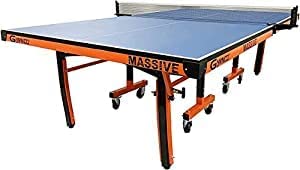 GYMNCO Massive Table Tennis Table with 100 MM Wheel | Top 25 mm Laminated Compressed & Free TT Table Cover + 2 TT Racket & Balls | Alloy Steel