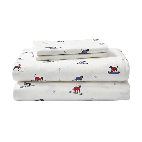 Image of Eddie Bauer - Flannel Sheets Queen Size, Anti-Pilling & Wrinkle Resistant Cotton, Touchably Soft for All-Season Comfort - Bed Sheets with Matching Pillowcases & Fitted Sheet (Ski Patrol White)